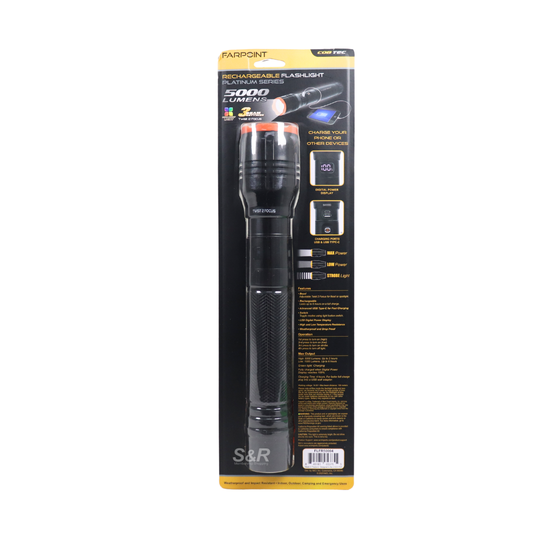 Farpoint Rechargeable Flashlight Platinum Series 5000 Lumens